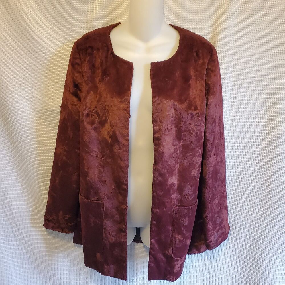 Anthropologie Tabitha Talley Womens Sz Sm Faux Fur Coat Burgundy City Party